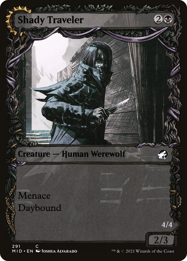 Shady Traveler // Stalking Predator (MID-291) - Innistrad: Midnight Hunt: (Showcase, Double Faced Transform) - Premium MTG Single from Wizards of the Coast - Just $0.08! Shop now at Game Crave Tournament Store