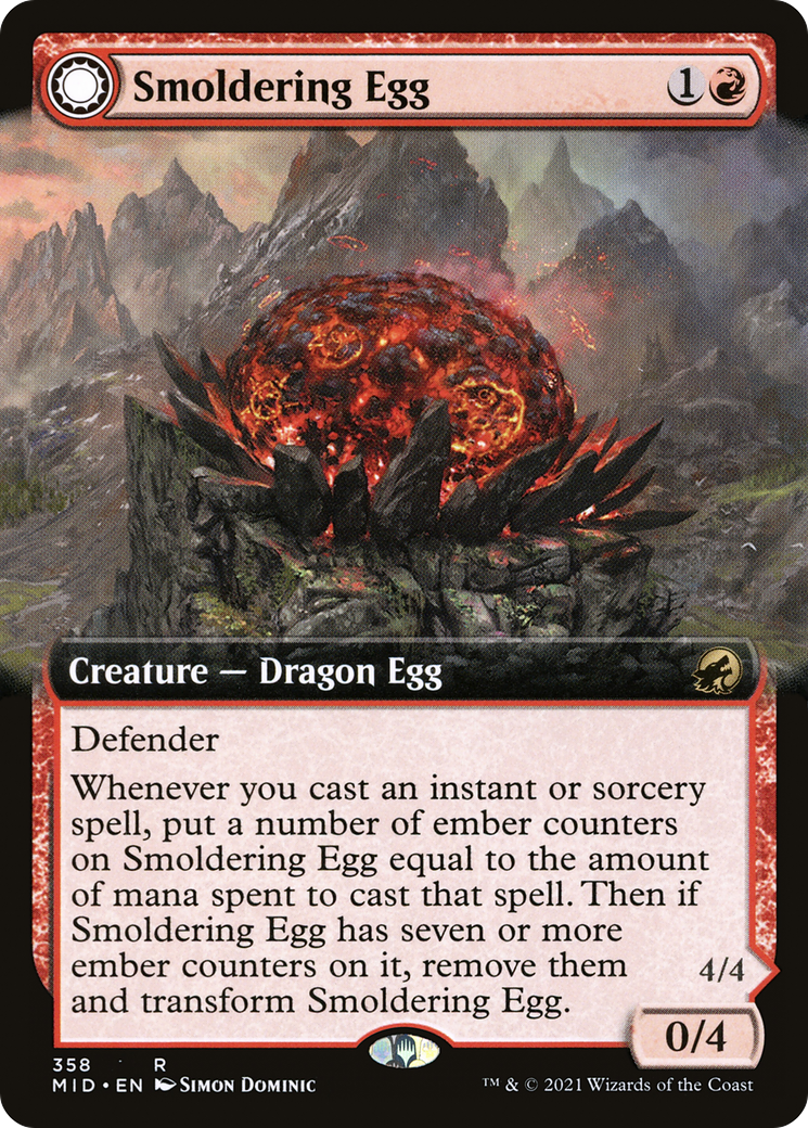 Smoldering Egg // Ashmouth Dragon (MID-358) - Innistrad: Midnight Hunt: (Extended Art, Double Faced Transform) Foil - Premium MTG Single from Wizards of the Coast - Just $0.08! Shop now at Game Crave Tournament Store