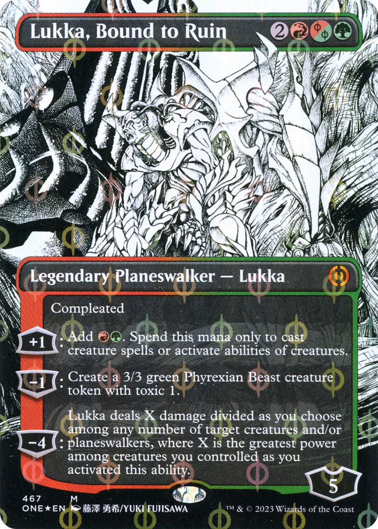 Lukka, Bound to Ruin (ONE-467) - Phyrexia: All Will Be One: (Showcase) (Borderless) Foil - Premium MTG Single from Wizards of the Coast - Just $0.28! Shop now at Game Crave Tournament Store