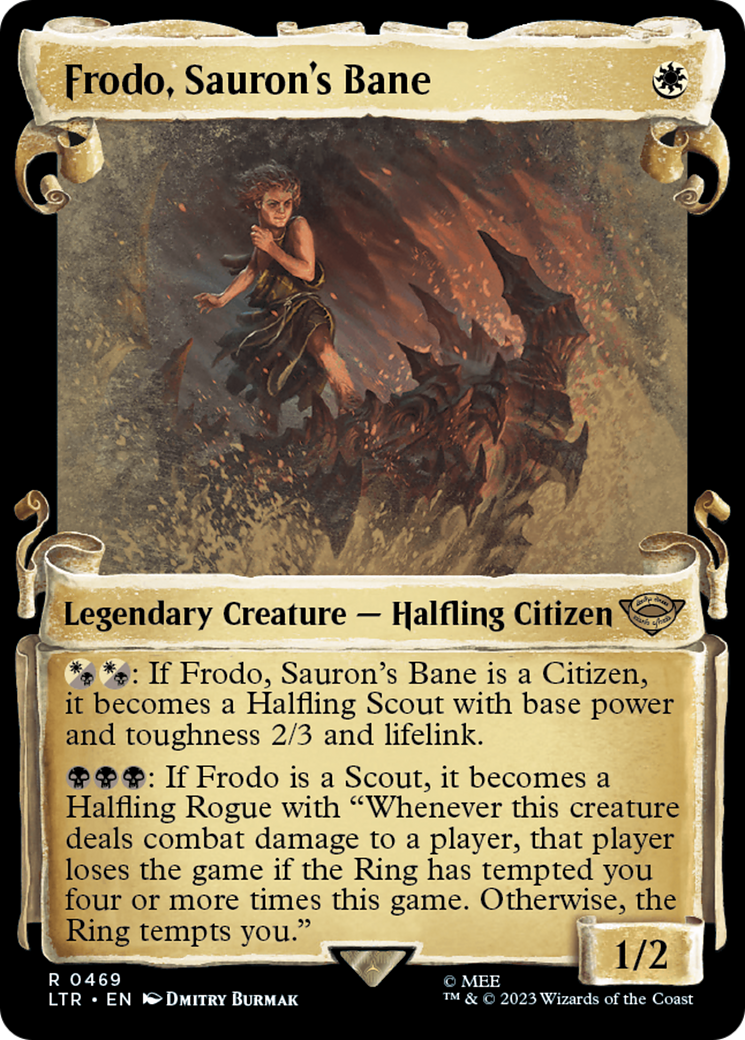 Frodo, Sauron's Bane (LTR-469) - The Lord of the Rings: Tales of Middle-earth: (Showcase) Foil - Premium MTG Single from Wizards of the Coast - Just $0.50! Shop now at Game Crave Tournament Store