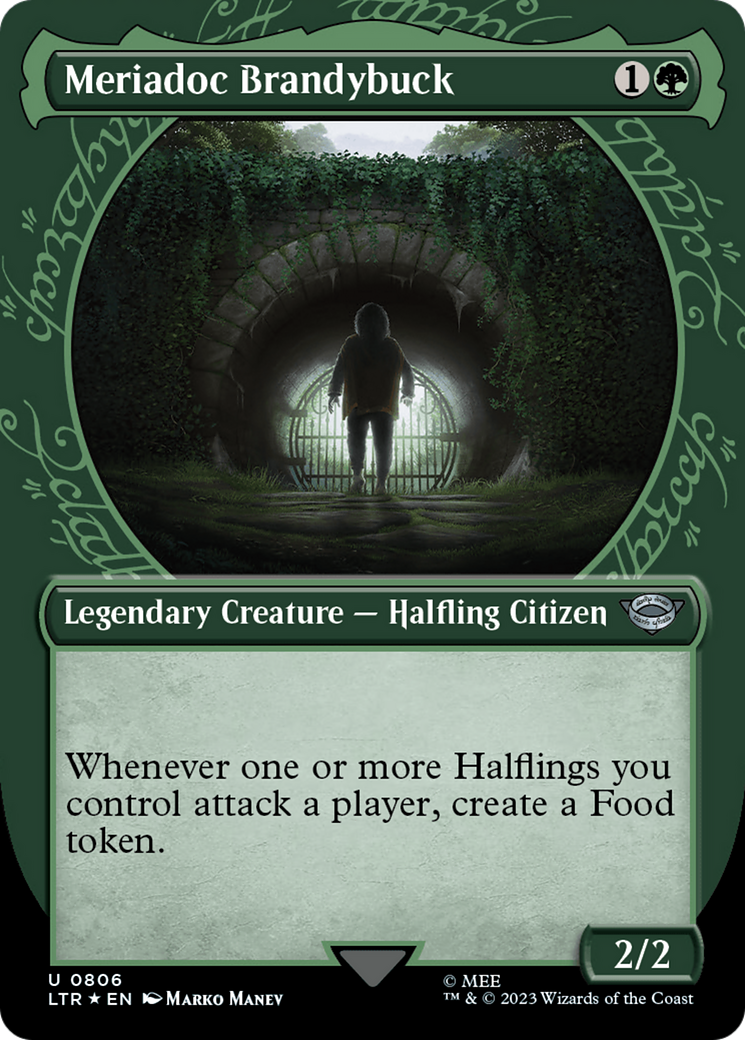 Meriadoc Brandybuck (LTR-806) - The Lord of the Rings: Tales of Middle-earth: (Showcase) (Borderless) Foil - Premium MTG Single from Wizards of the Coast - Just $0.25! Shop now at Game Crave Tournament Store