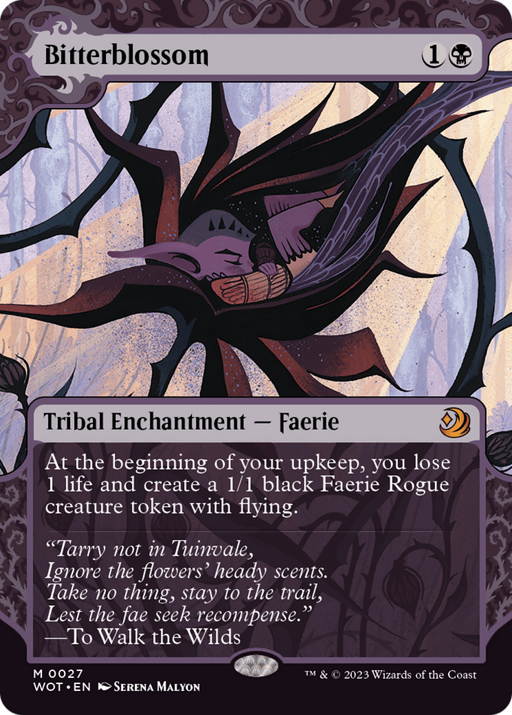 Bitterblossom (WOT-027) - Wilds of Eldraine: Enchanting Tales: (Showcase) (Borderless) - Premium MTG Single from Wizards of the Coast - Just $3.75! Shop now at Game Crave Tournament Store