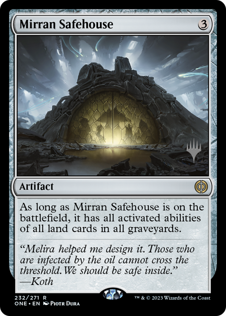 Mirran Safehouse (PONE-232P) - Phyrexia: All Will Be One Promos Foil - Premium MTG Single from Wizards of the Coast - Just $0.25! Shop now at Game Crave Tournament Store