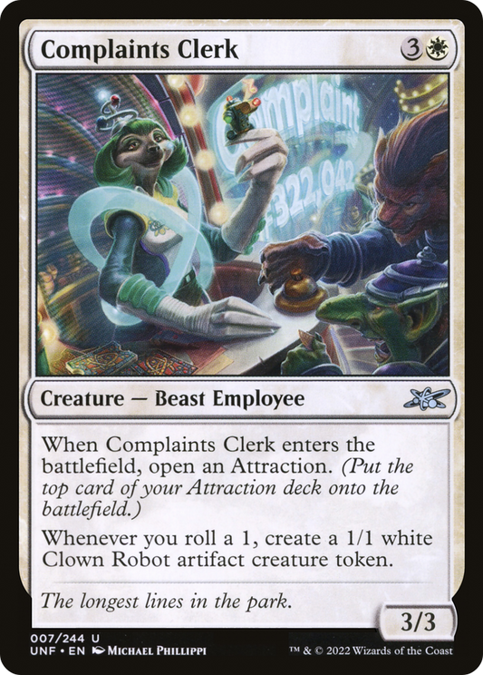 Complaints Clerk (UNF-007) - Unfinity - Premium MTG Single from Wizards of the Coast - Just $0.25! Shop now at Game Crave Tournament Store