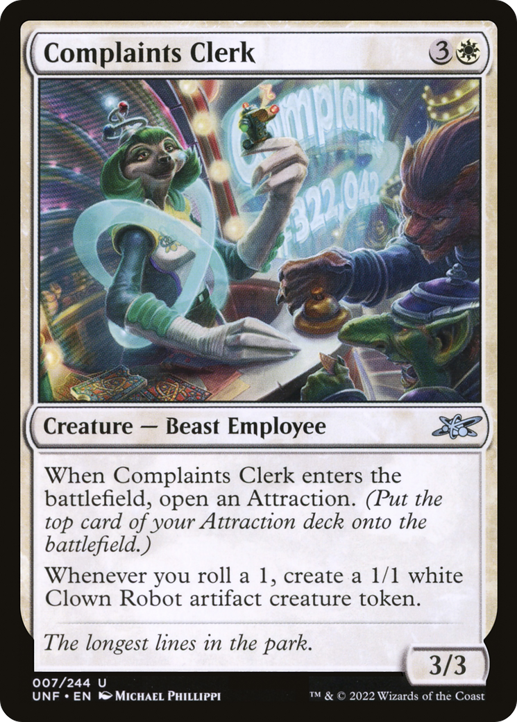 Complaints Clerk (UNF-007) - Unfinity Foil - Premium MTG Single from Wizards of the Coast - Just $0.25! Shop now at Game Crave Tournament Store