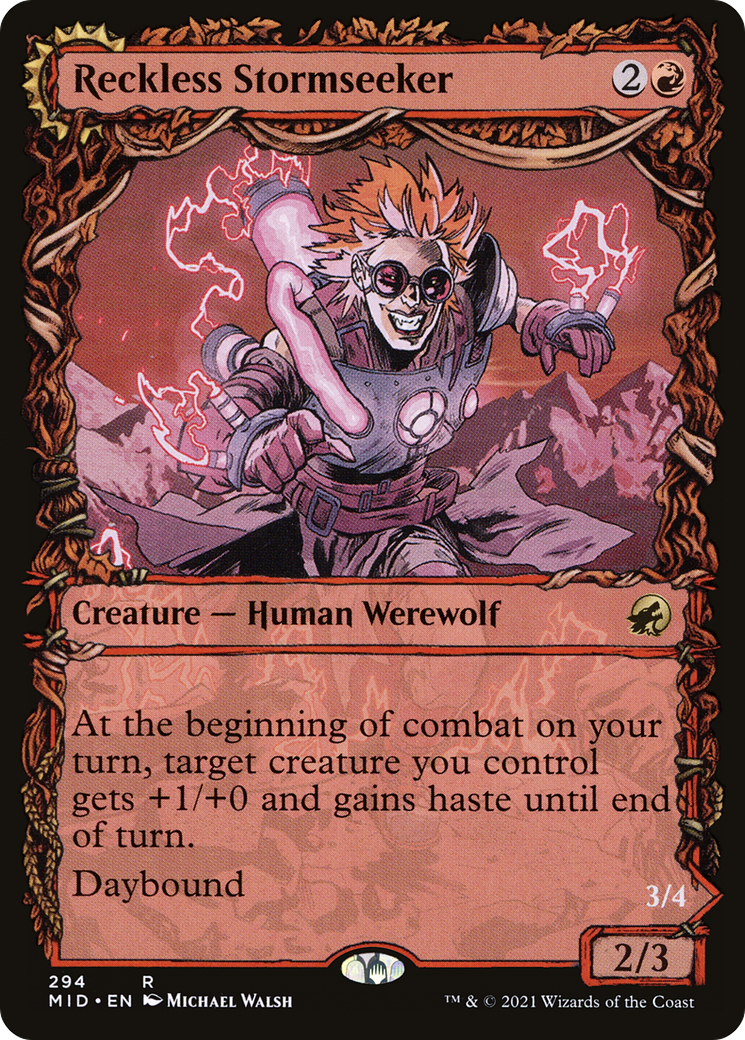 Reckless Stormseeker // Storm-Charged Slasher (MID-294) - Innistrad: Midnight Hunt: (Showcase, Double Faced Transform) Foil - Premium MTG Single from Wizards of the Coast - Just $0.16! Shop now at Game Crave Tournament Store