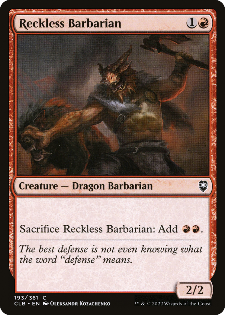 Reckless Barbarian (CLB-193) - Commander Legends: Battle for Baldur's Gate Foil - Premium MTG Single from Wizards of the Coast - Just $0.29! Shop now at Game Crave Tournament Store