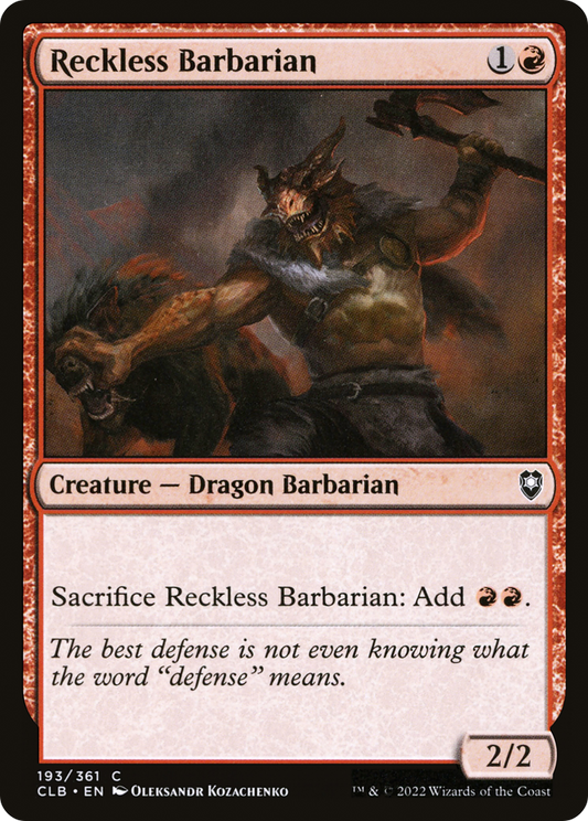 Reckless Barbarian (CLB-193) - Commander Legends: Battle for Baldur's Gate Foil - Premium MTG Single from Wizards of the Coast - Just $0.29! Shop now at Game Crave Tournament Store