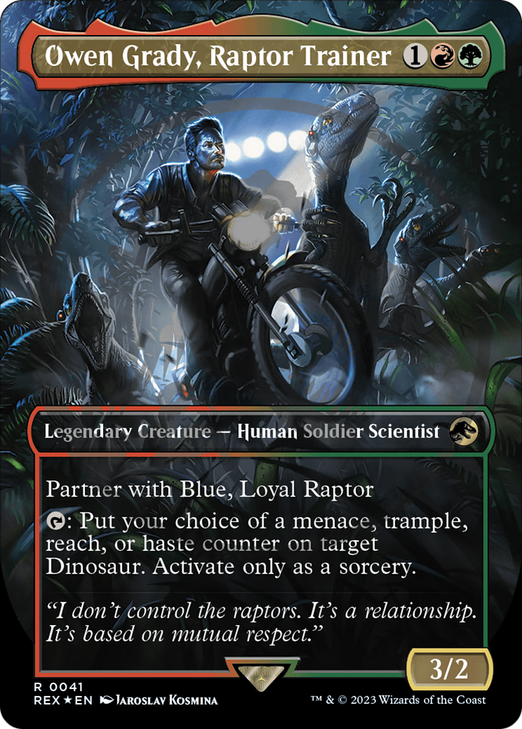 Owen Grady, Raptor Trainer (REX-041) - Jurassic World Collection (Borderless) Foil - Premium MTG Single from Wizards of the Coast - Just $104.58! Shop now at Game Crave Tournament Store