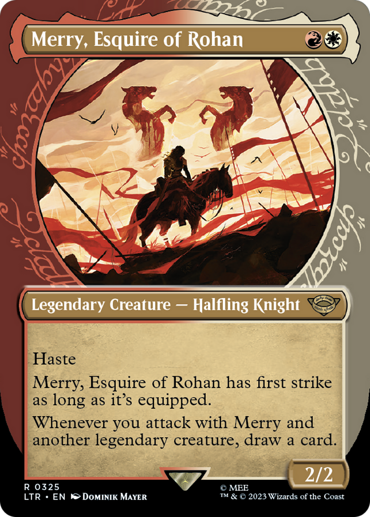 Merry, Esquire of Rohan (LTR-325) - The Lord of the Rings: Tales of Middle-earth: (Showcase) (Borderless) Foil - Premium MTG Single from Wizards of the Coast - Just $0.47! Shop now at Game Crave Tournament Store