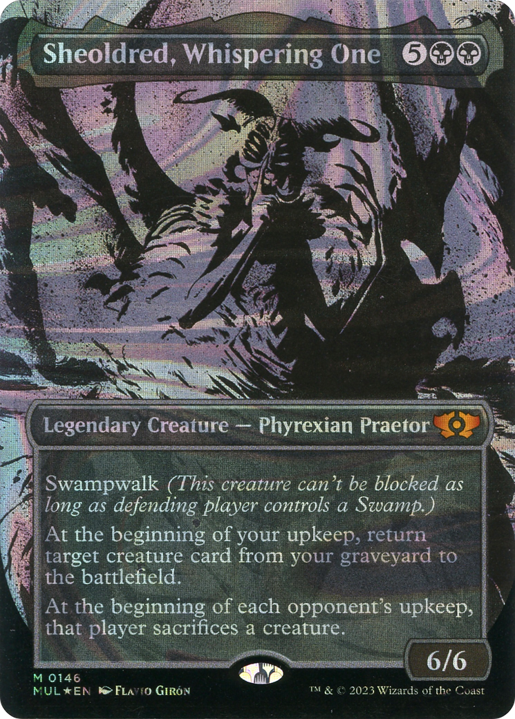Sheoldred, Whispering One (MUL-146) - Multiverse Legends: (Showcase) (Borderless) Foil - Premium MTG Single from Wizards of the Coast - Just $15.80! Shop now at Game Crave Tournament Store