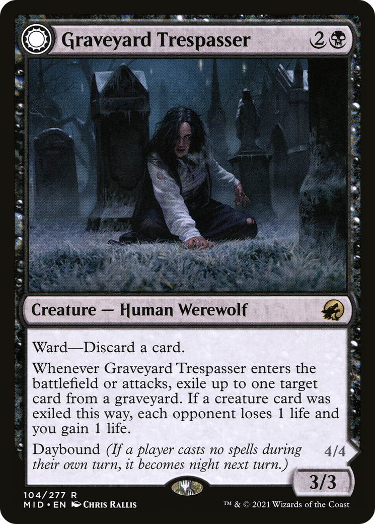 Graveyard Trespasser // Graveyard Glutton (MID-104) - Innistrad: Midnight Hunt: (Double Faced Transform) Foil - Premium MTG Single from Wizards of the Coast - Just $0.23! Shop now at Game Crave Tournament Store