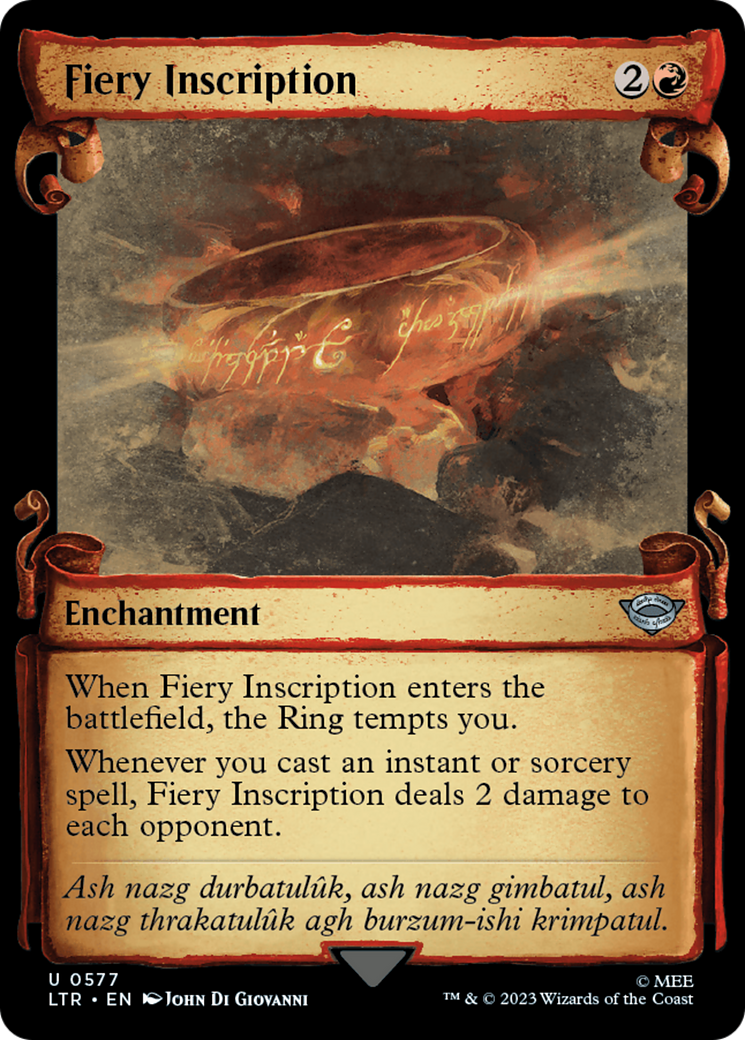 Fiery Inscription (LTR-577) - The Lord of the Rings: Tales of Middle-earth: (Showcase) - Premium MTG Single from Wizards of the Coast - Just $0.51! Shop now at Game Crave Tournament Store