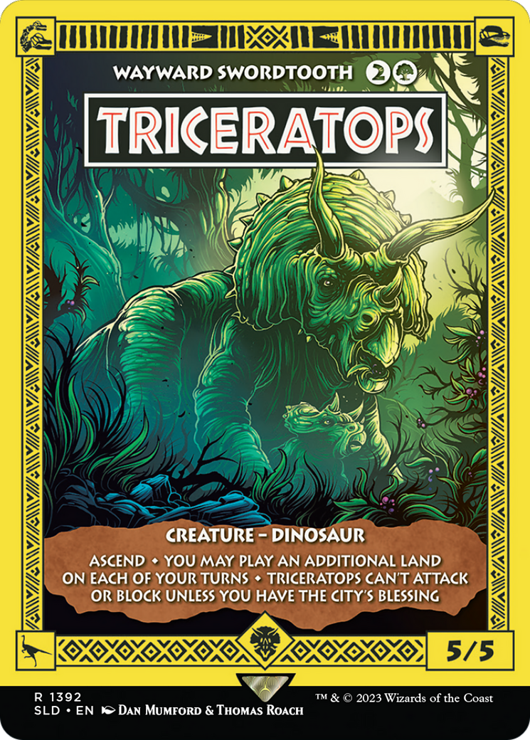 Wayward Swordtooth (SLD-1392) - Secret Lair Drop / Triceratops (Borderless) - Premium MTG Single from Wizards of the Coast - Just $12.08! Shop now at Game Crave Tournament Store
