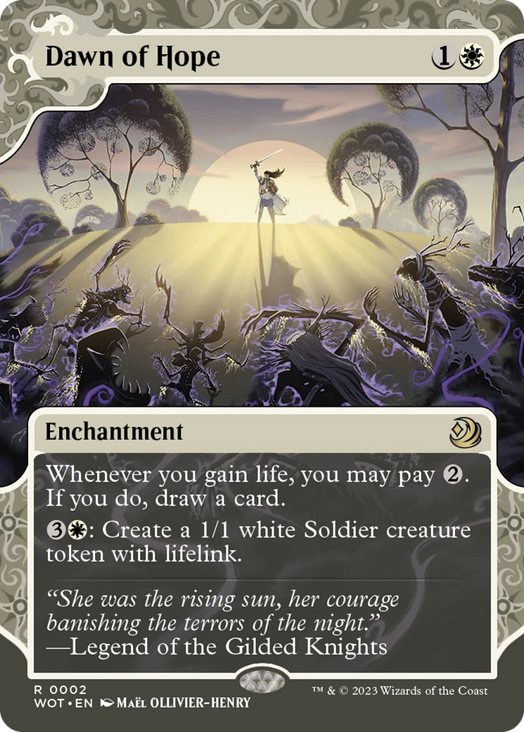 Dawn of Hope (WOT-002) - Wilds of Eldraine: Enchanting Tales: (Showcase) (Borderless) Foil - Premium MTG Single from Wizards of the Coast - Just $0.32! Shop now at Game Crave Tournament Store