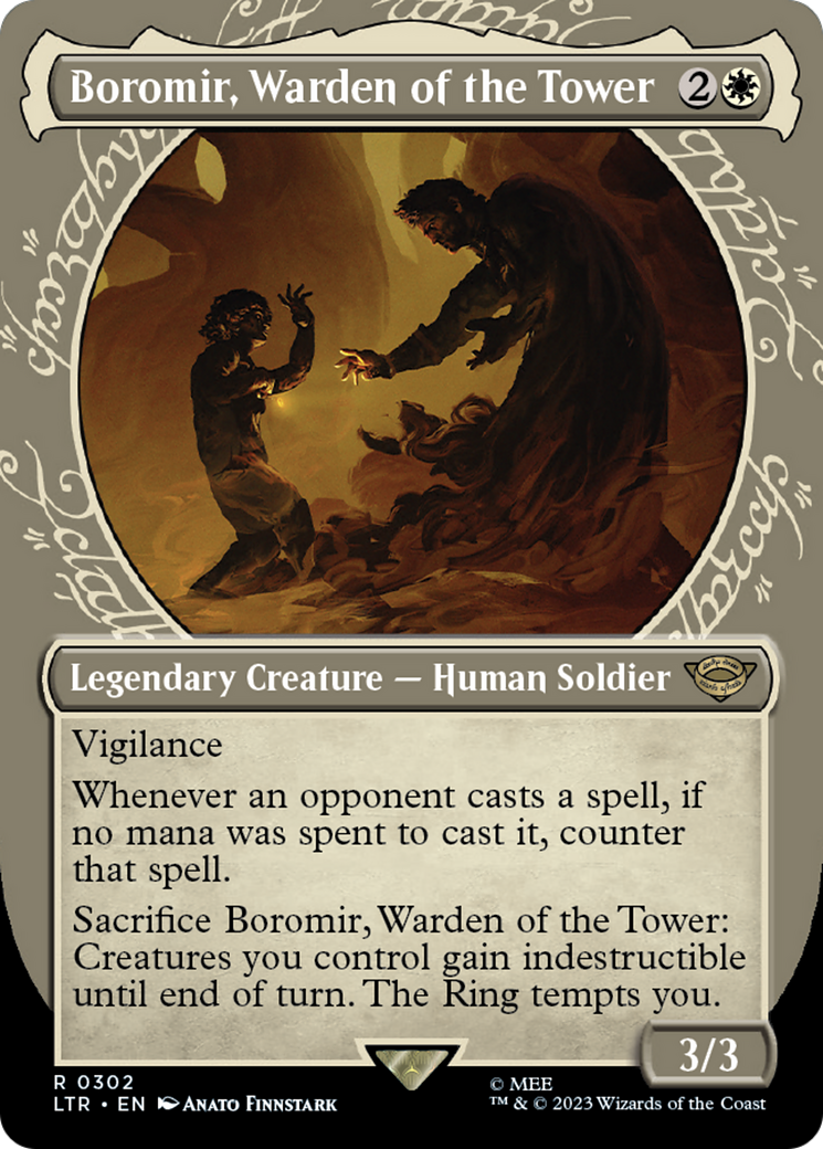 Boromir, Warden of the Tower (LTR-302) - The Lord of the Rings: Tales of Middle-earth: (Showcase) (Borderless) Foil - Premium MTG Single from Wizards of the Coast - Just $0.83! Shop now at Game Crave Tournament Store