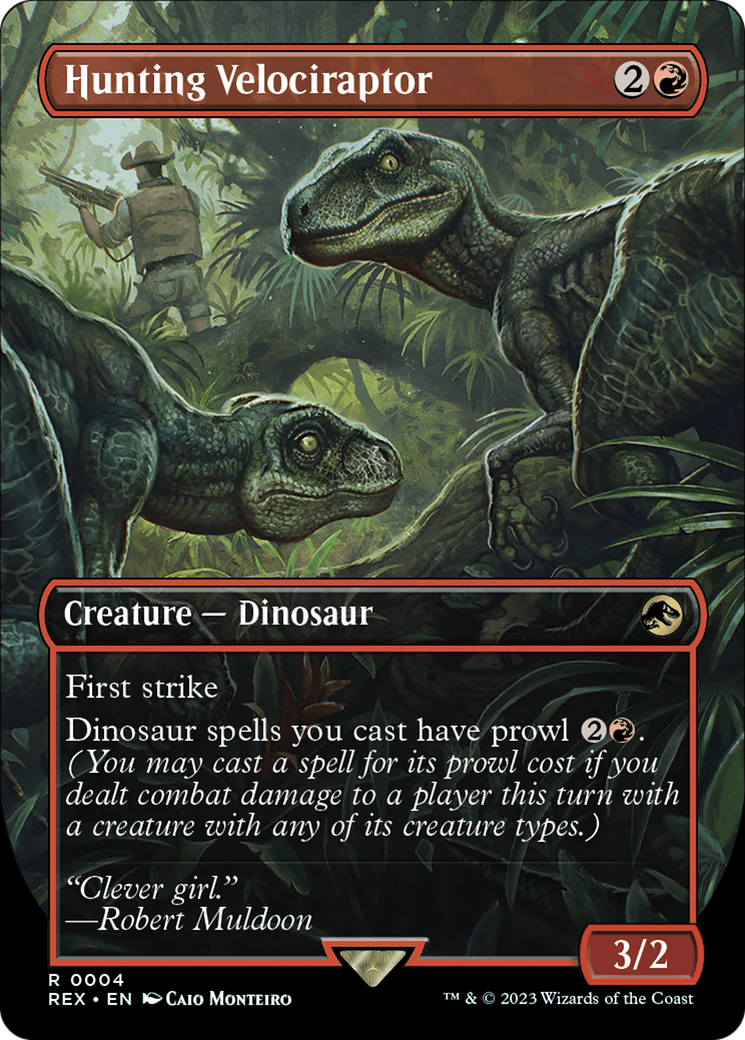 Hunting Velociraptor (REX-004) - Jurassic World Collection (Borderless) Foil - Premium MTG Single from Wizards of the Coast - Just $21.80! Shop now at Game Crave Tournament Store