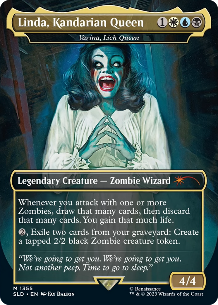 Varina, Lich Queen (SLD-1355) - Secret Lair Drop / Linda, Kandarian Queen (Borderless) - Premium MTG Single from Wizards of the Coast - Just $11.65! Shop now at Game Crave Tournament Store