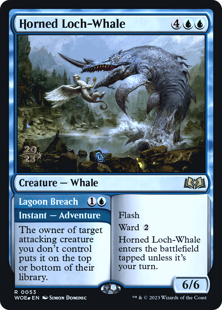 Horned Loch-Whale // Lagoon Breach (PWOE-53S) - Wilds of Eldraine Promos Foil - Premium MTG Single from Wizards of the Coast - Just $0.18! Shop now at Game Crave Tournament Store