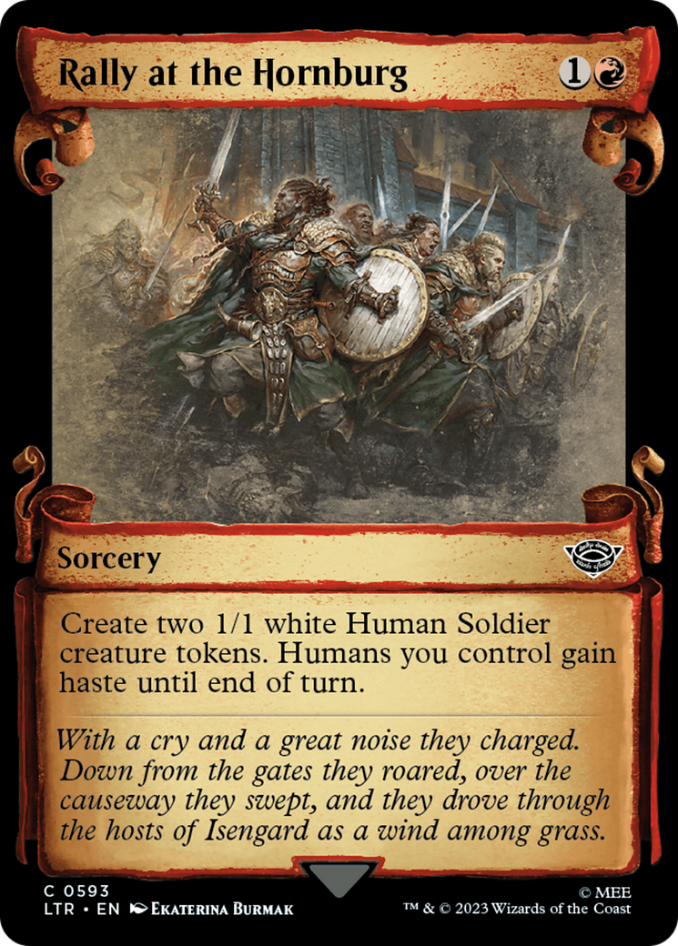 Rally at the Hornburg (LTR-593) - The Lord of the Rings: Tales of Middle-earth: (Showcase) - Premium MTG Single from Wizards of the Coast - Just $0.25! Shop now at Game Crave Tournament Store