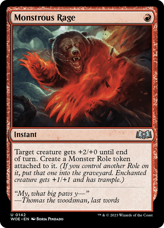 Monstrous Rage (WOE-142) - Wilds of Eldraine Foil - Premium MTG Single from Wizards of the Coast - Just $0.53! Shop now at Game Crave Tournament Store