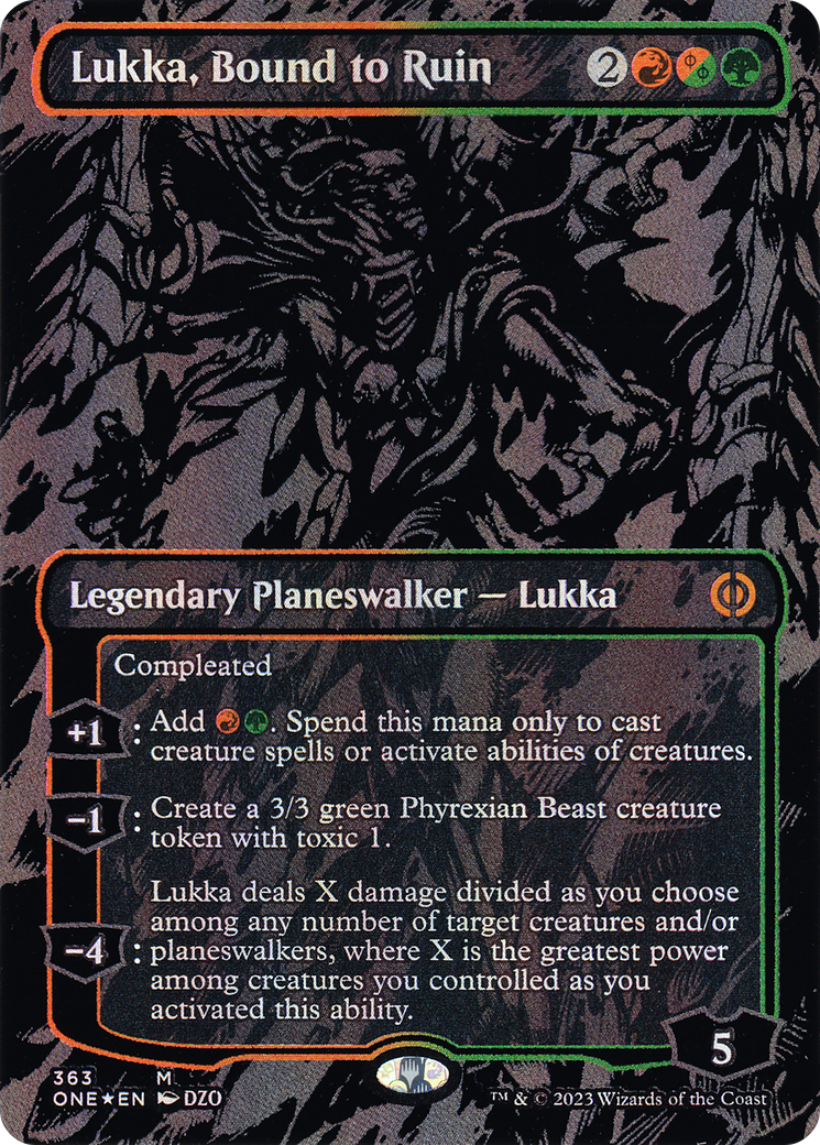 Lukka, Bound to Ruin (ONE-363) - Phyrexia: All Will Be One (Borderless) Foil - Premium MTG Single from Wizards of the Coast - Just $0.89! Shop now at Game Crave Tournament Store