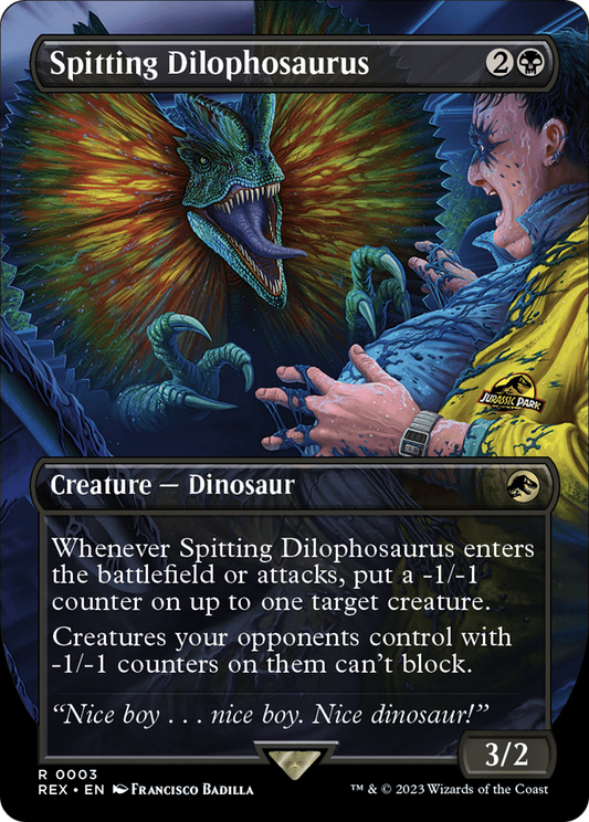 Spitting Dilophosaurus (REX-003) - Jurassic World Collection (Borderless) Foil - Premium MTG Single from Wizards of the Coast - Just $7.02! Shop now at Game Crave Tournament Store