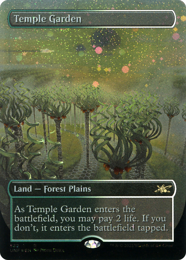 Temple Garden (UNF-532) - Unfinity (Borderless) Foil - Premium MTG Single from Wizards of the Coast - Just $18.05! Shop now at Game Crave Tournament Store