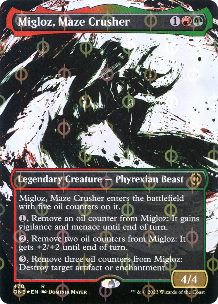 Migloz, Maze Crusher (ONE-470) - Phyrexia: All Will Be One: (Showcase) (Borderless) Foil - Premium MTG Single from Wizards of the Coast - Just $0.20! Shop now at Game Crave Tournament Store