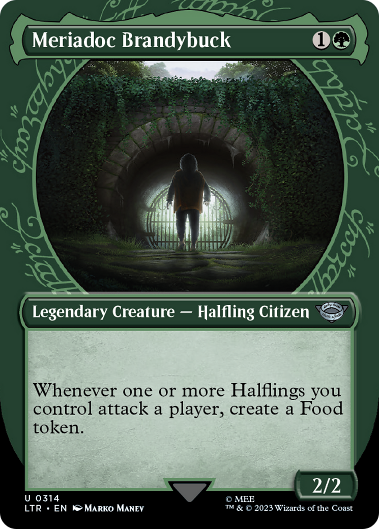 Meriadoc Brandybuck (LTR-314) - The Lord of the Rings: Tales of Middle-earth: (Showcase) (Borderless) - Premium MTG Single from Wizards of the Coast - Just $0.08! Shop now at Game Crave Tournament Store