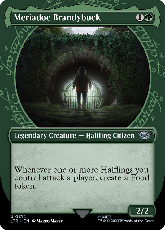 Meriadoc Brandybuck (LTR-314) - The Lord of the Rings: Tales of Middle-earth: (Showcase) (Borderless) - Premium MTG Single from Wizards of the Coast - Just $0.08! Shop now at Game Crave Tournament Store